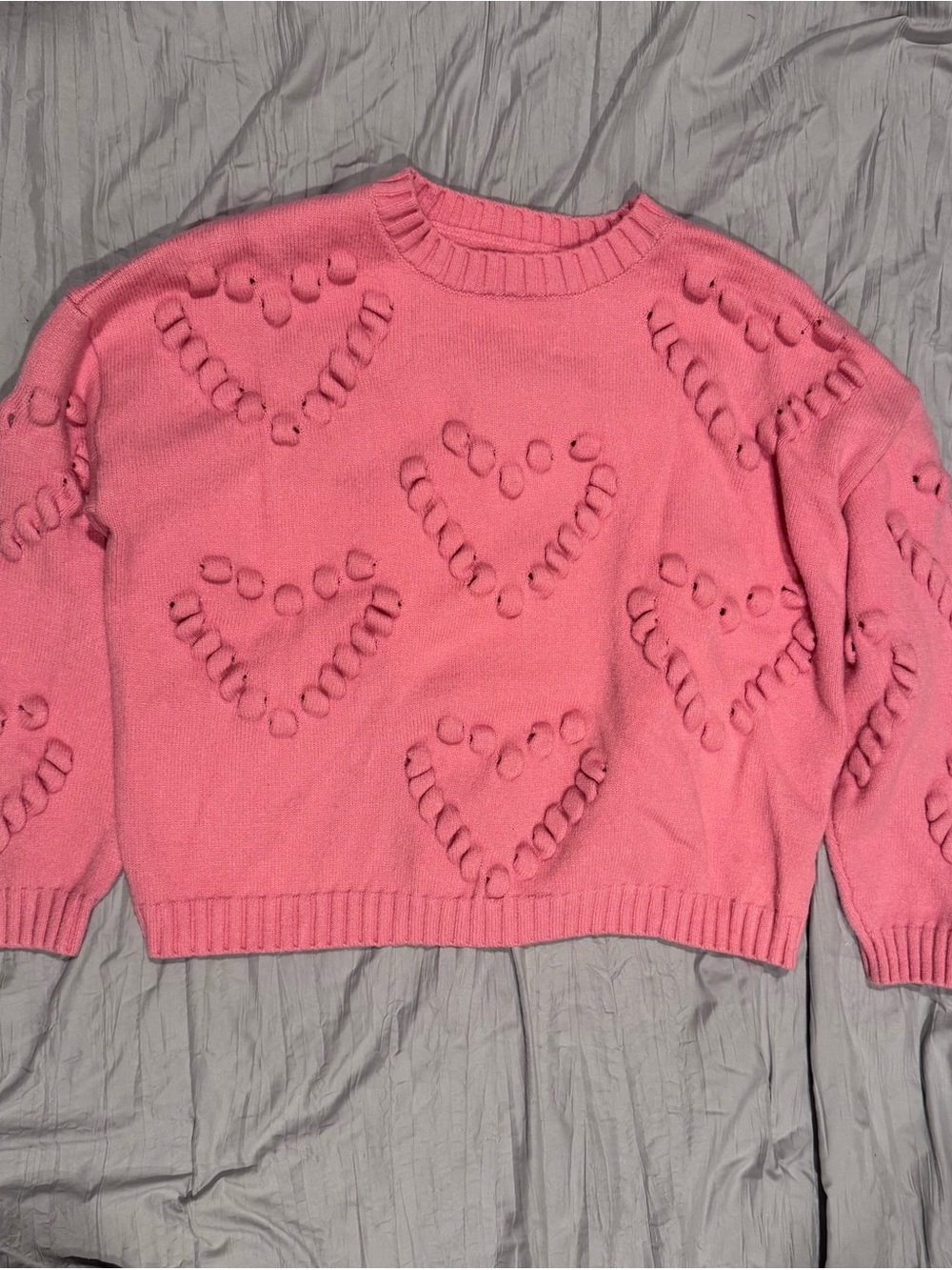 Cider Pink Heart-Appliqué Crewneck Sweater